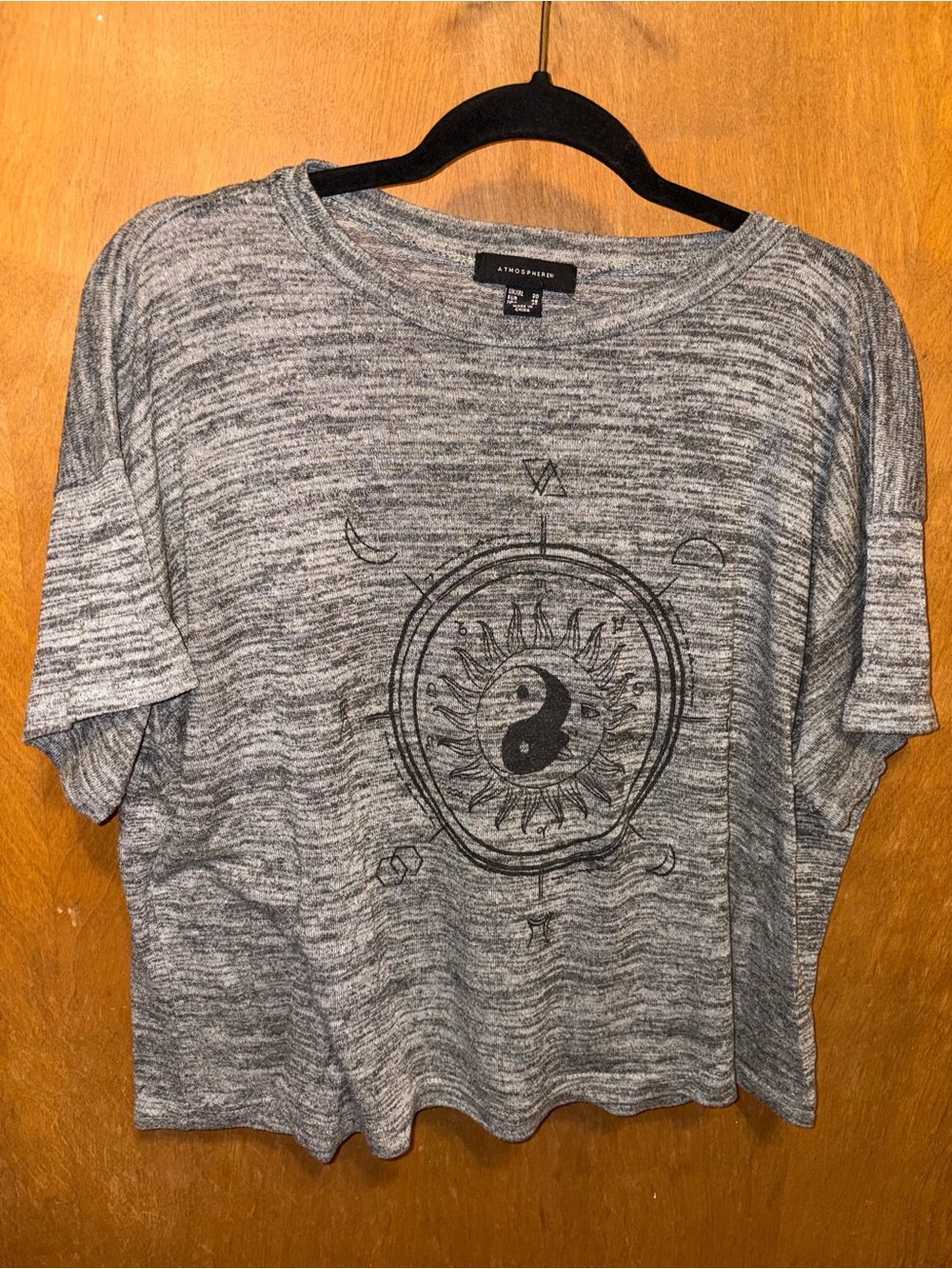 Atmosphere Gray Marled Short Sleeve Tee with Black Celestial Graphic